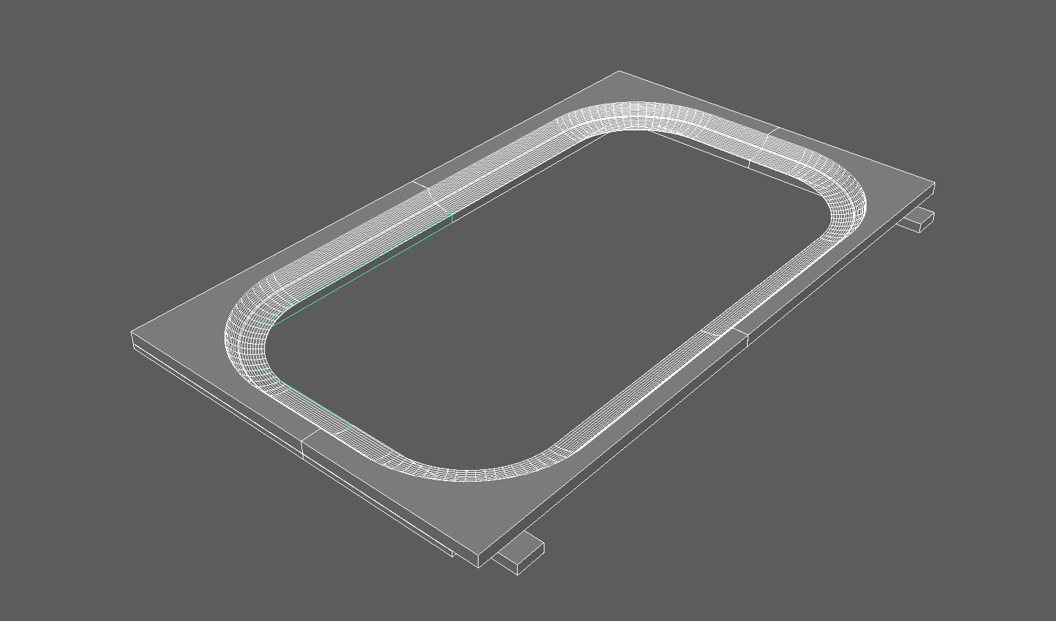 The same arena in wireframe, showing the curved ramp profile of the inner wall