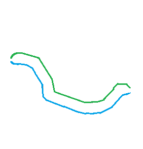 The outline split into a green upper contour and a blue lower contour
