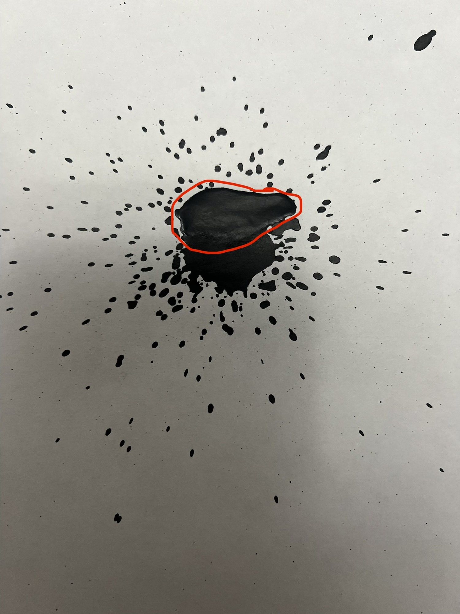 The same photo with the pool of ink circled in red