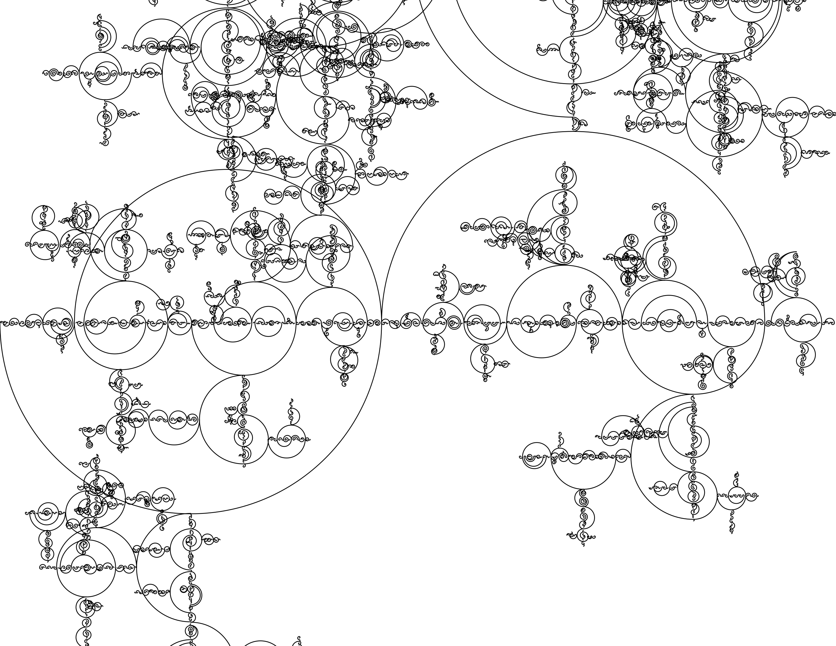 Output of v2: irregular chains of spirals with branches spreading across the page